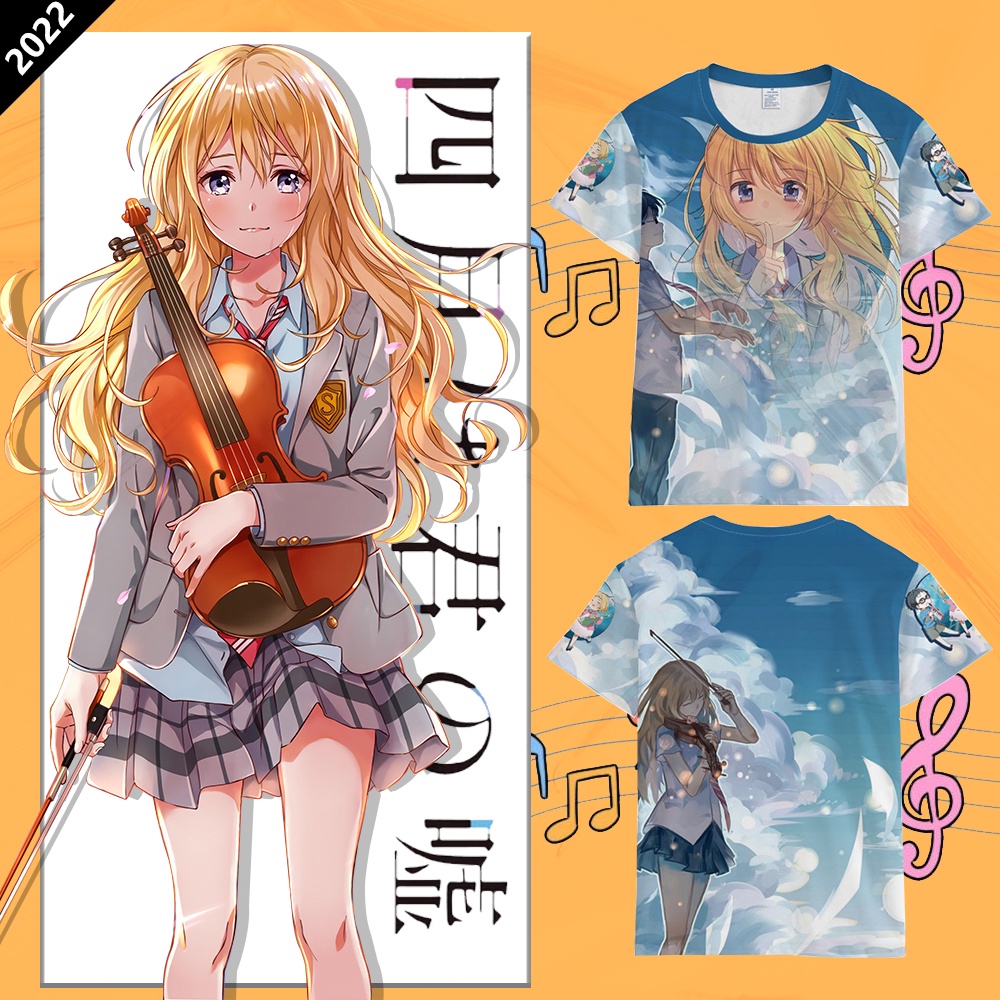 Áo nam Ngắn Tay Cổ Tròn In Hình Miyazono Kaori Arima Kousei Thời Trang Hàn