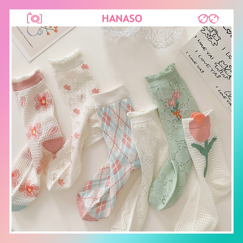 Tất vớ nữ cổ nhún thời trang Hàn Quốc phong cách vintage nhẹ nhàng dễ thương hottrend 2022 thích hợp mùa hè HANASO TD047