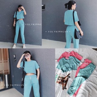 Set quần jogger bo gấu và áo croptop cá tính tập gym, yoga, dạo phố