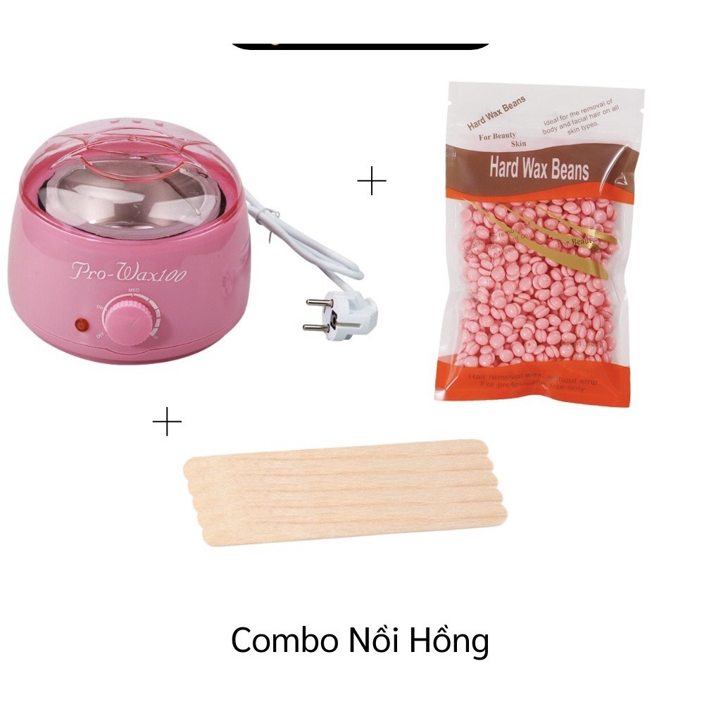 COMBO Nồi Nấu Sáp Wax Lông Pro 100 + Sáp Wax Lông Cao Cáp + 5 Que Gạt Gỗ Lớn - Bộ Tẩy Lông