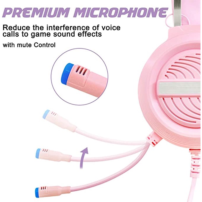 Nữ tai nghe Màu hồng cho bé gái Tai Nghe Chụp tai Chơi Game Có Mic chùm Dành Cho Điện Thoại Di Động có dây LED Gameming / Pc / Ps4/laptop Gaming Headphone Headset Headphones tai ngh