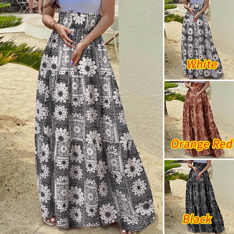 Chân váy dài Zanzea lưng thun in họa tiết hoa thời trang cho nữ