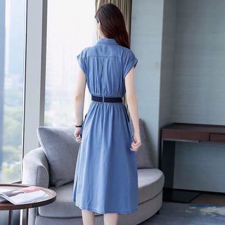 Váy Xoè Jean Cổ Sơ Mi 2 Túi