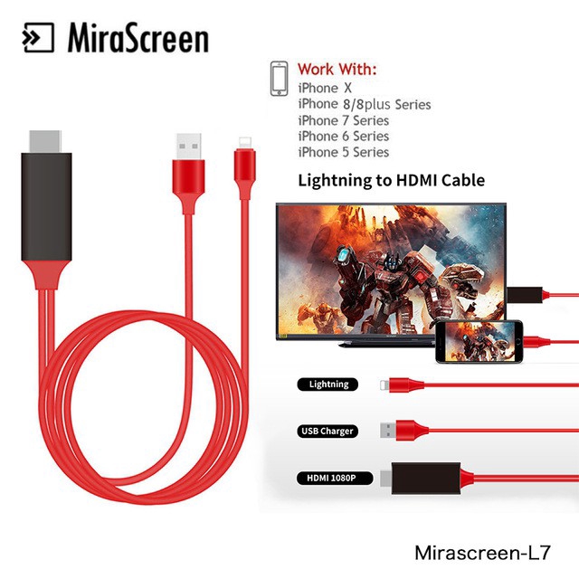 Dây cáp chuyển đổi cổng Lightning sang HDMI trên TV dài 2M cho iPhone X 7 8 6 Plus iPad