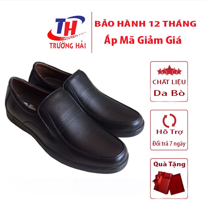 Giày nam da bò không dây Trường hải  mũi tròn Màu Đen May đế chắc chắn GT360