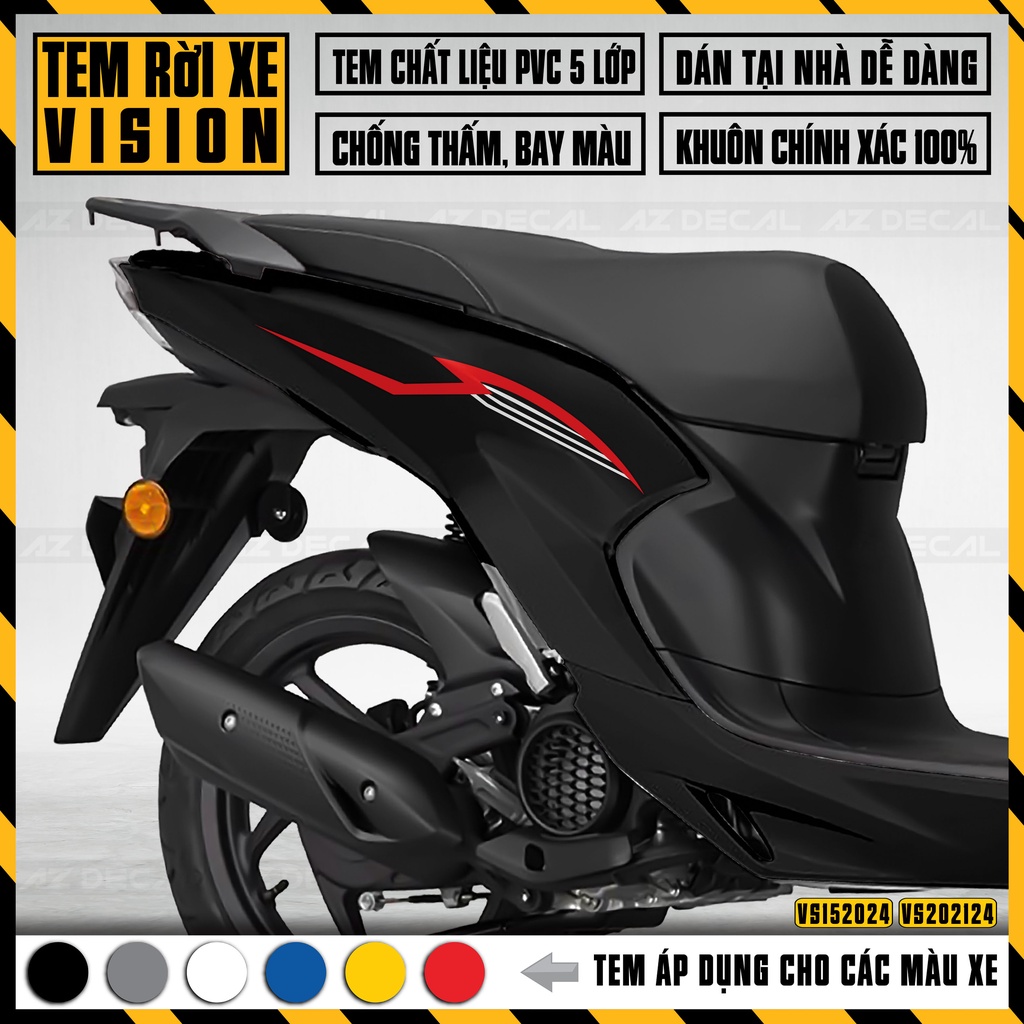Tem Rời Dán Xe Vision Mẫu Tem Chỉ | VS24 | Decal Chế Dán Xe Máy Vision 2015 - 2022 Chống Nước, Bền Màu