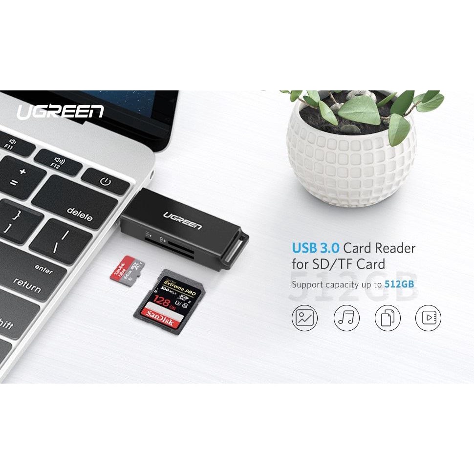 Ugreen 40752 USB 3.0 to TF + SD Card reader dual card dual read black cm104 10040752