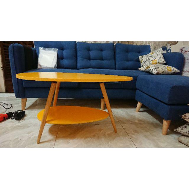 Bàn trà IGA sofa phòng khách hiện đại hình trứng 2 tầng màu Vàng GP56.05