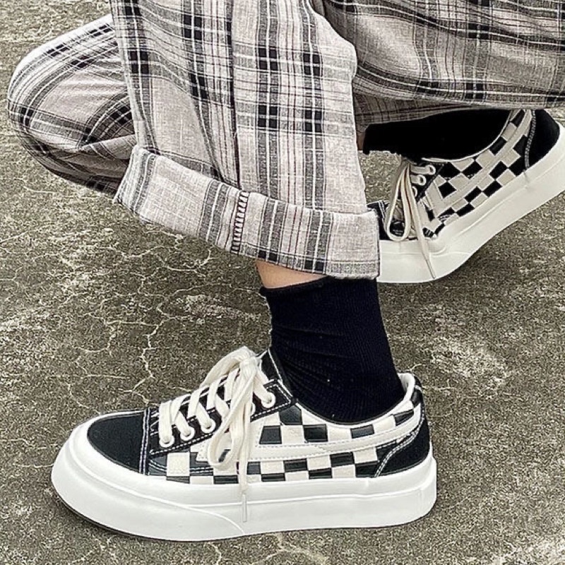 Giày thể thao ulzzang buộc dây sọc caro