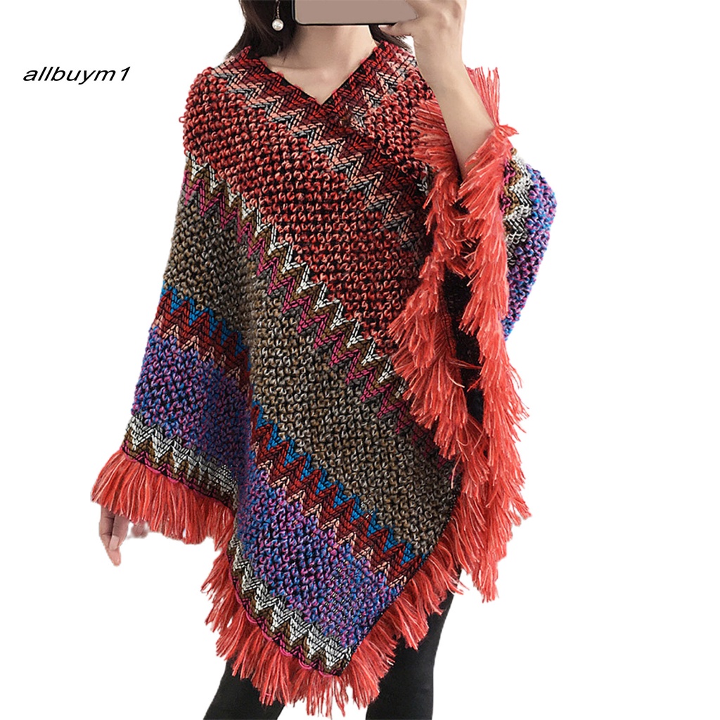 Áo Khoác Len Cổ Chữ V Dáng Rộng Phong Cách Bohemian Thời Trang Cho Nữ