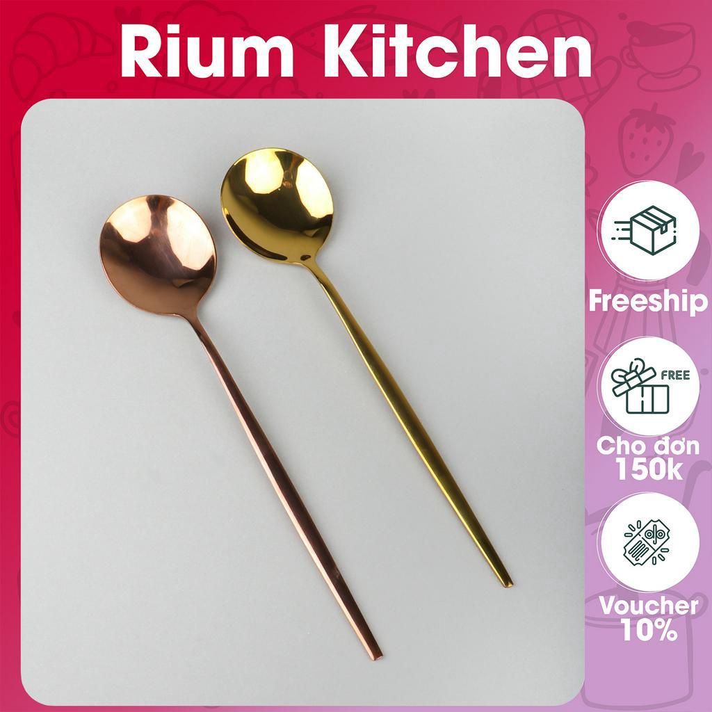 Muỗng soup tròn inox vàng hồng lõi thép cán nhọn dài cao cấp MVH01