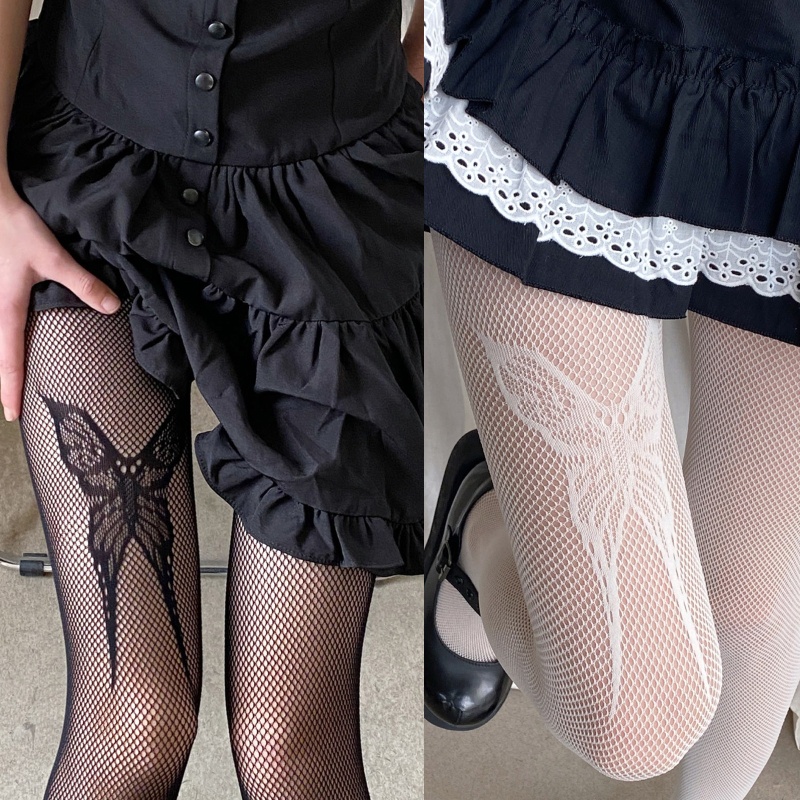 Quần Tất Lưới Họa Tiết Bướm Phong Cách Punk Lolita Ngọt Ngào Cho Nữ