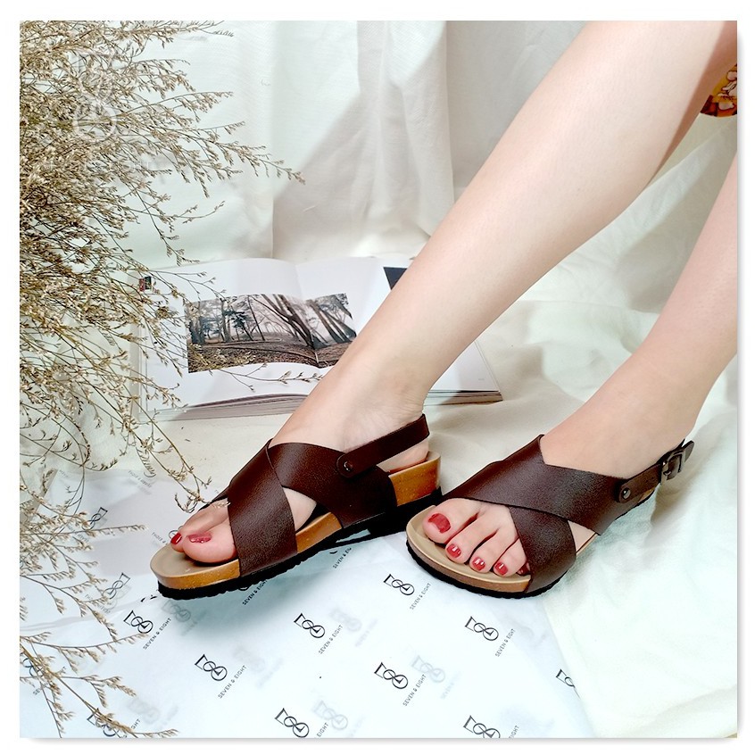 Sandal Siêu Nhẹ Quai Chéo Lớn Đế Bệt Seven & Eight 3cm - D0006