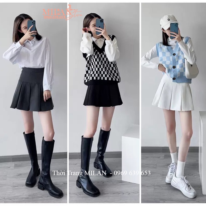 Chân váy xếp ly bản to dáng chân váy ngắn dập ly cạp cao khóa sườn kiểu chân váy tennis xếp li có quần trong đi biển học