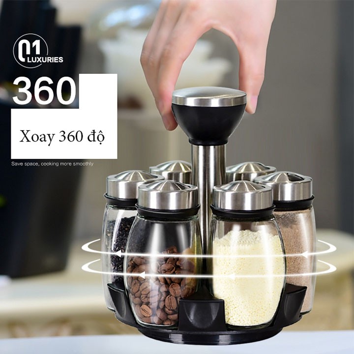 Bộ đựng gia vị 6 lọ xoay 360 độ - 6 lọ gia vị xoay