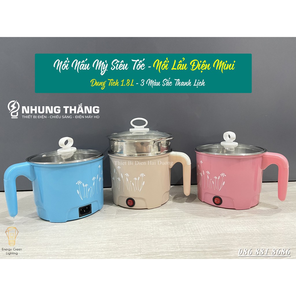 Nồi nấu mì siêu tốc, nồi lẩu điện mini 1-2 người ăn 1,8L size 18cm Lòng nồi inox an toàn LD-182 - Bảo hành đổi mới 1 năm