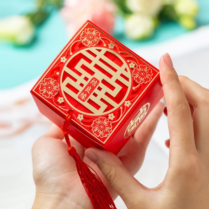Combo 100 hộp giấy khắc chữ hỷ, màu Đỏ, Hồng, Xanh đựng bánh cốm, bánh xu xê, chè, mứt sen, đựng quà tặng cho khách.
