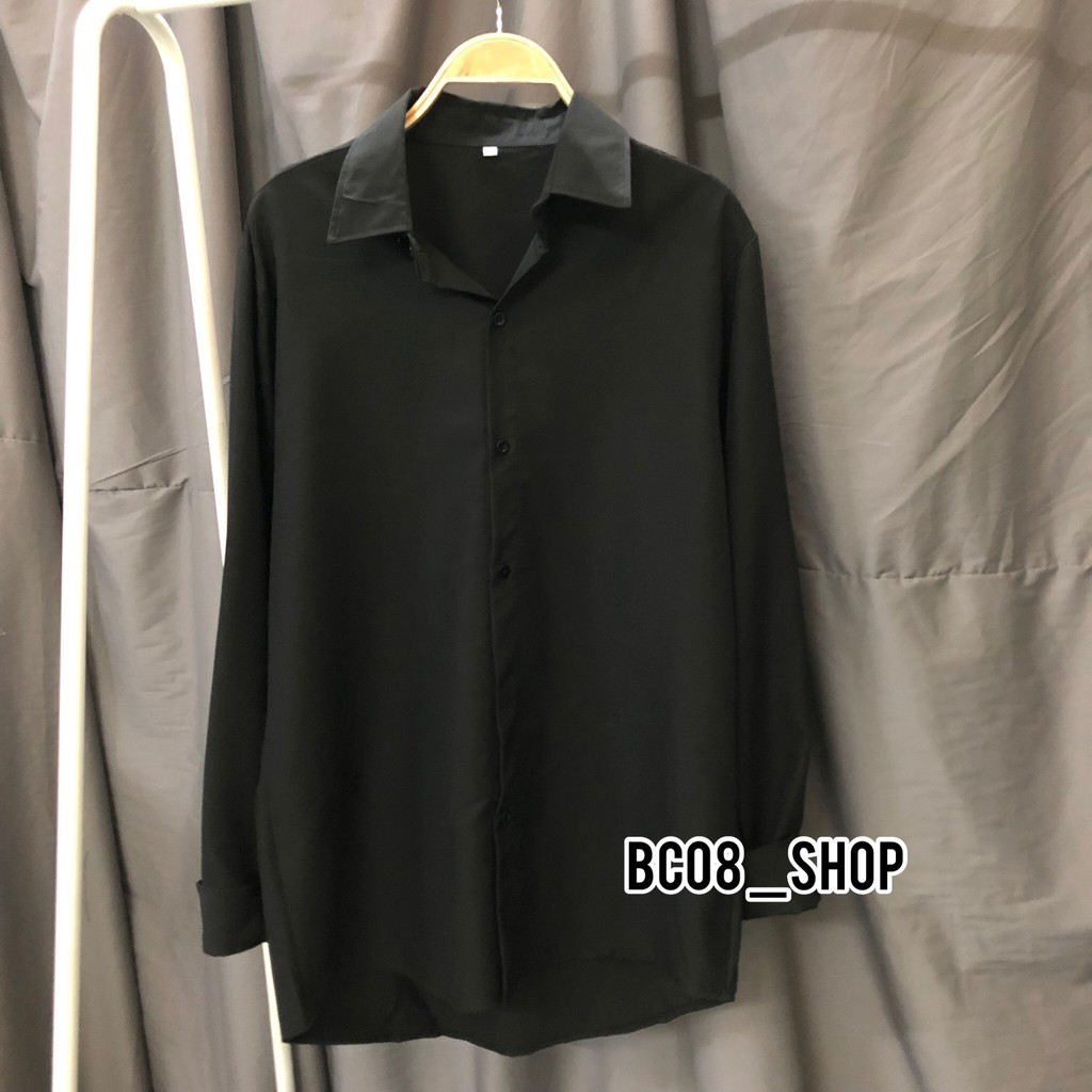 Áo Sơ Mi Tay Dài Đen Cổ Bẻ Unisex form rộng BC018Đ | BigBuy360 - bigbuy360.vn