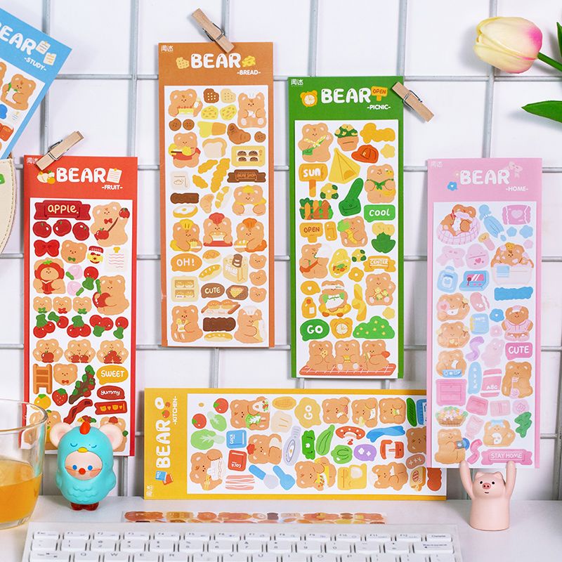 SET 2 TẤM STICKER GẤU TRANG TRÍ BULLET JOURNAL, TOPLOADER, BINDER