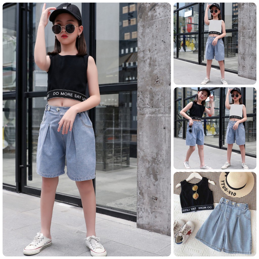 [SALE] BTG22⚡Size100-140 (11-30kg)⚡set/bộ Áo thun croptop+quần jean chất đẹp⚡Thời trang trẻ Em hàng quảng châu freeship