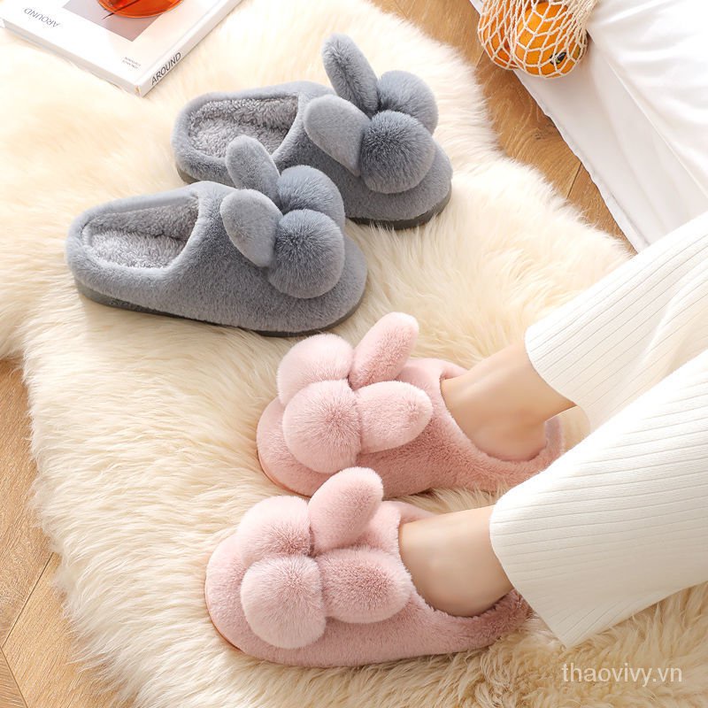 Dép Bông Đi Trong Nhà Đế Dày Chống Trượt Giữ Ấm Mùa Đông Dễ Thương Cho Nữ