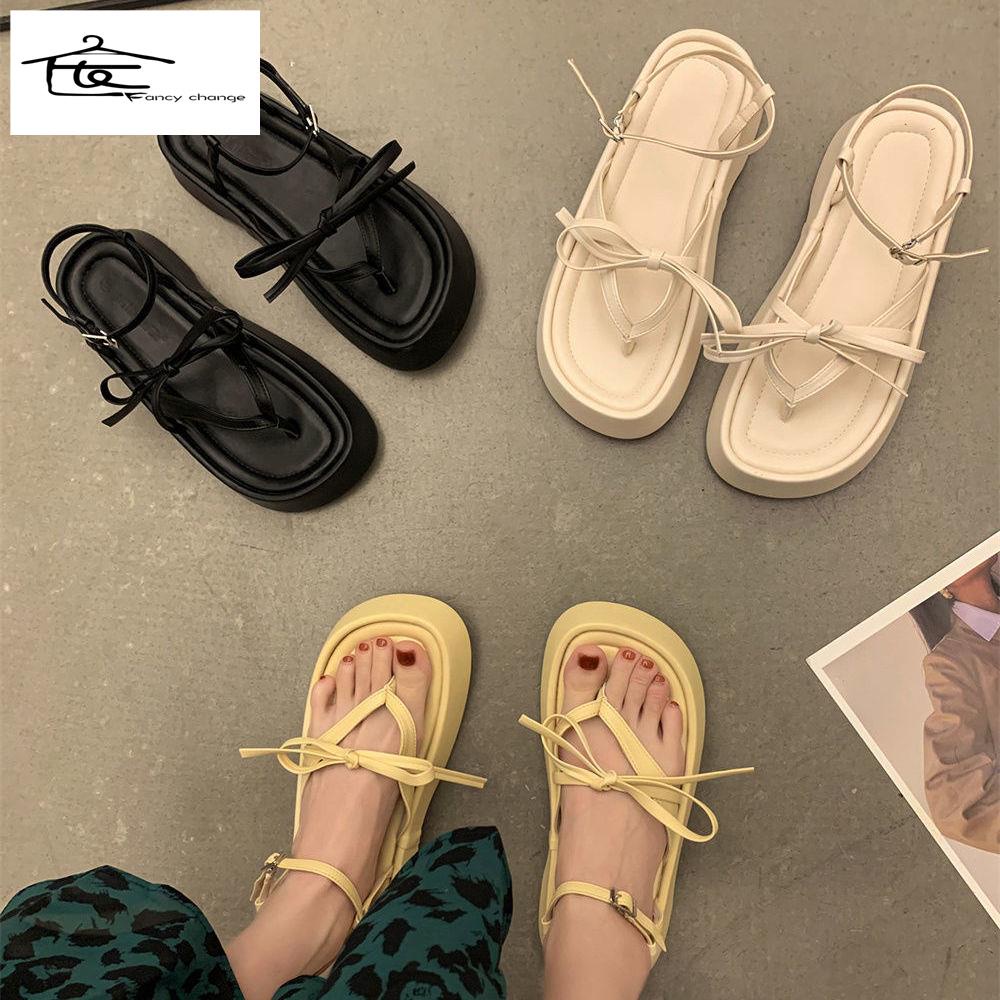 Giày Sandal Cao Gót Đế Dày Màu Đen Phong Cách Roman Thời Trang Mùa Hè 2022