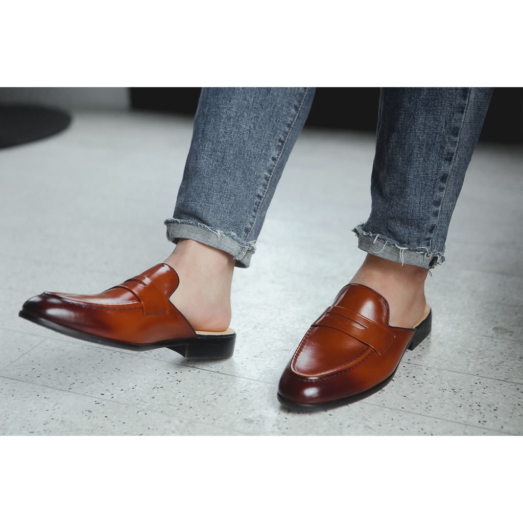 GIÀY SỤC NAM HỞ GÓT  ĐAI KHOÉT DA BÒ NGUYÊN TẤM TOROSHOES MÃ M648