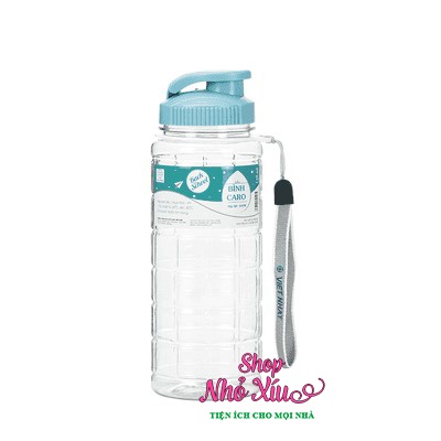 Bình nước kẻ caro Việt Nhật 750ml - Bình nước nhựa kẻ caro học sinh có quai dù treo tiện lợi