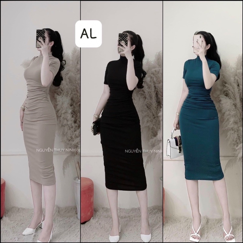 VÁY LEN CỔ 3P DÚM EO