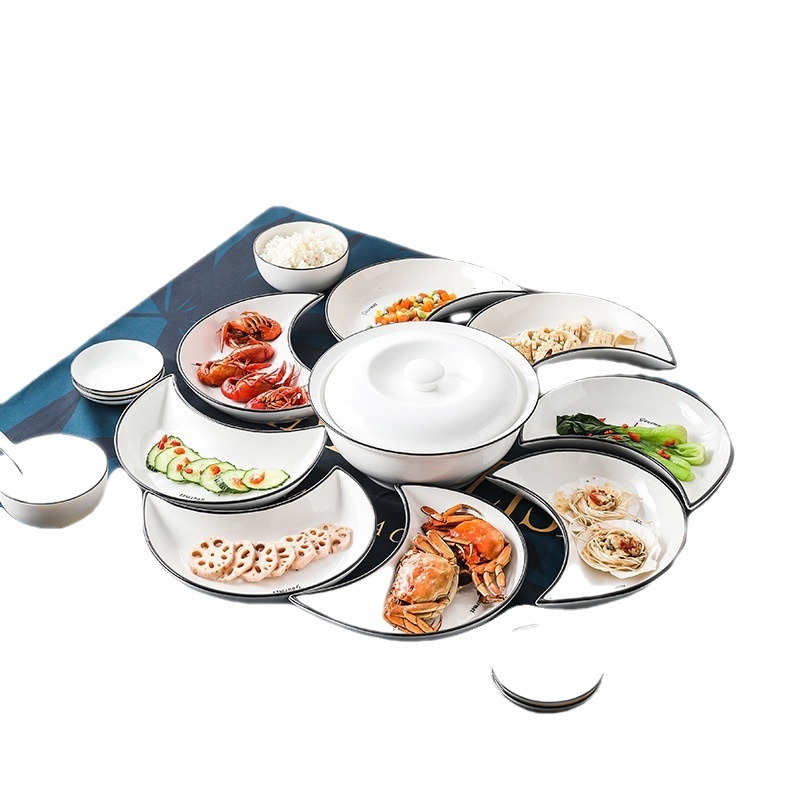 [Sẵn + Ảnh thật] SET 5 đĩa sứ hình bán nguyệt cao cấp, Bộ đĩa xếp cánh hoa, decor sang trọng #diasu