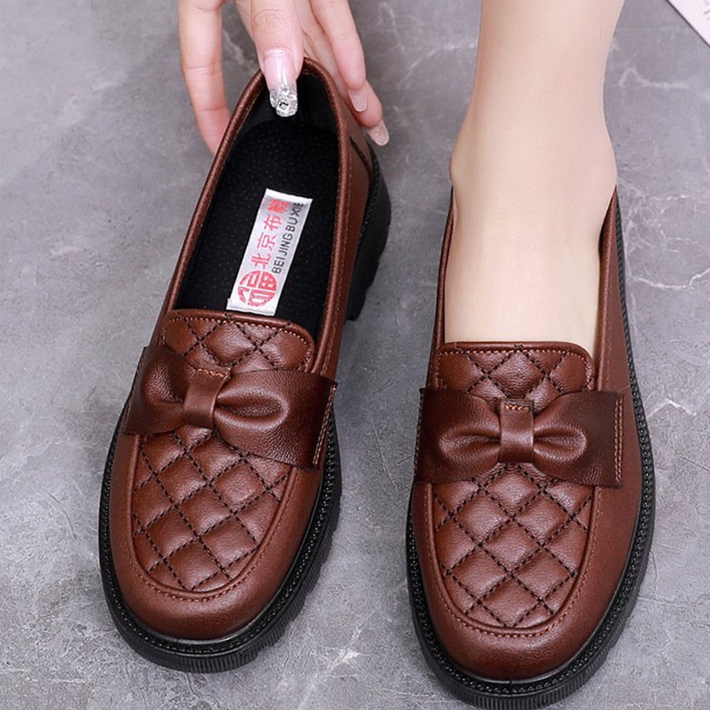 Giày lười nữ chất liệu da vải slip on kiểu mọi đế cao màu trắng độn đế bảo hành 1 năm GD38 TIMAN