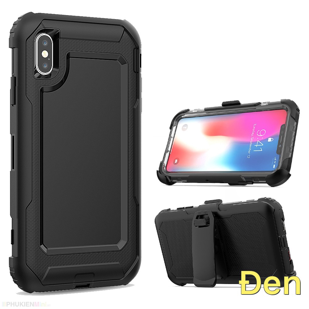 Ốp lưng chống sốc XS Max chuyên dụng 3 lớp bảo vệ, có chân chống xoay 360 độ, đeo thắt lưng cho iPhone XS Max 6.5in