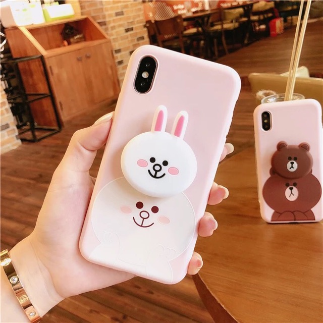 [Iphone] Ốp Lưng Gấu Brown và Thỏ Cony ( kèm pop) ip 5/5s/6/6s/7/8/6pl/6spl/ 7pl/ 8pl/ X/ Xs /Xs max