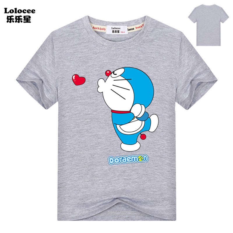 Áo thun cotton ngắn tay hình Doraemon thời trang mùa hè cho trẻ em