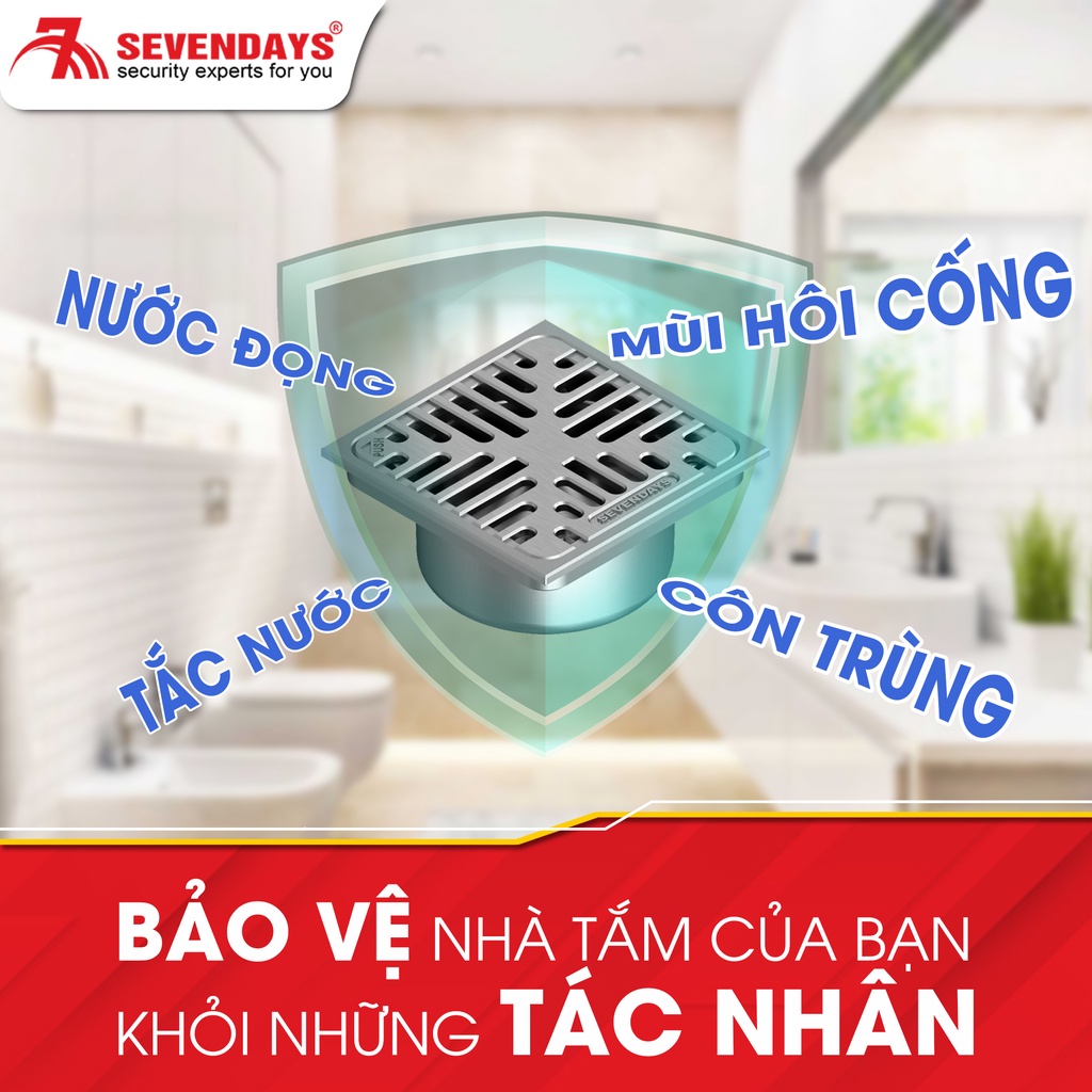 [BẢO HÀNH 10 NĂM] Phễu Thoát Sàn Ngăn Mùi SEVENDAYS Kim Tự Tháp Mặt Vuông Size 12 mã SAV-12UXL- 02X