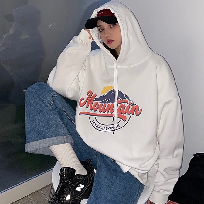 ZHELIHANGFEI Áo Hoodie Dài Tay Dáng Rộng In Họa Tiết Cá Tính Trẻ Trung