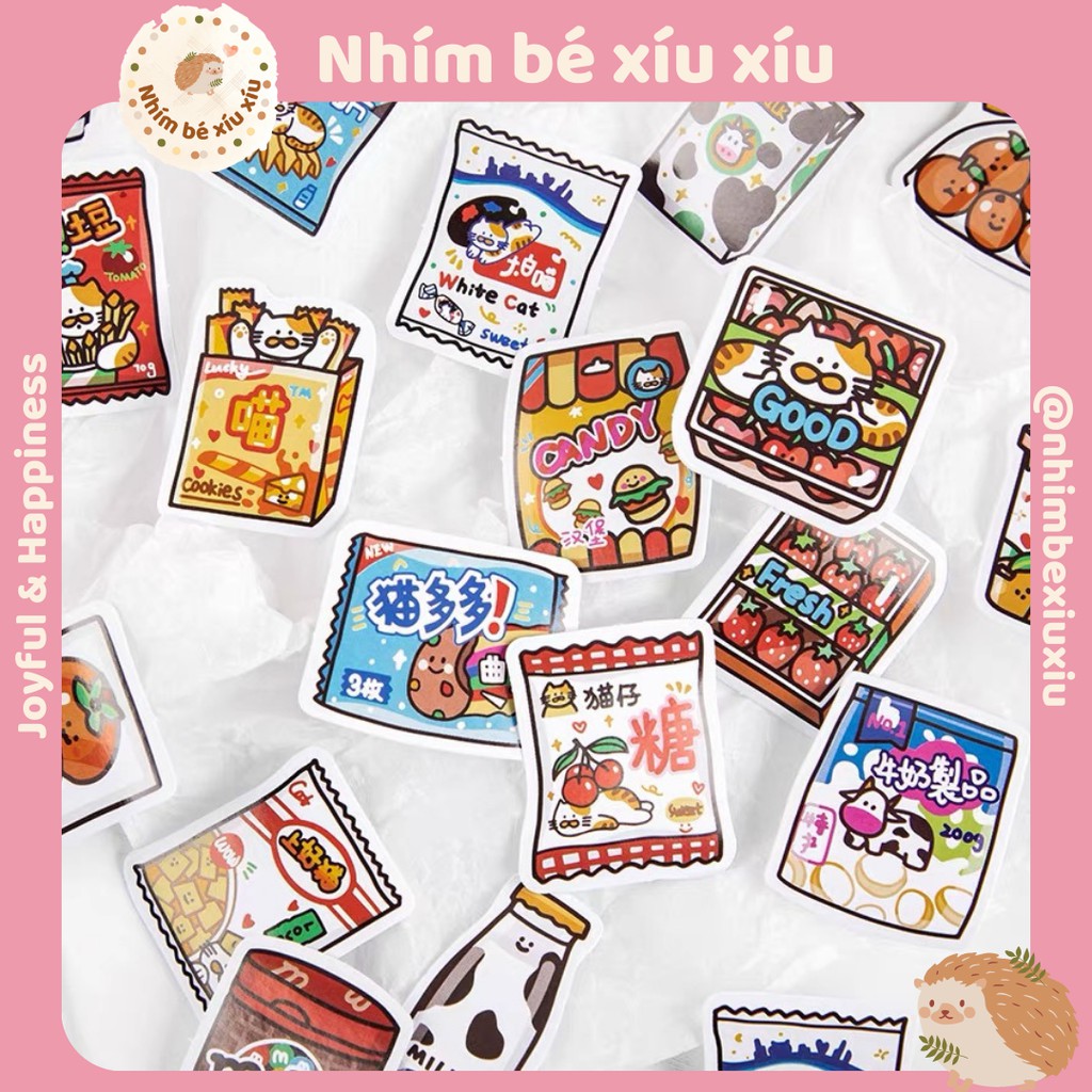 Hộp 46 sticker infeel.me 6 chủ đề cute cartoon hình dán Hoàng Tử Bé/Đồ ăn/Các loại hoa/Gấu/Chim cánh cụt VT285