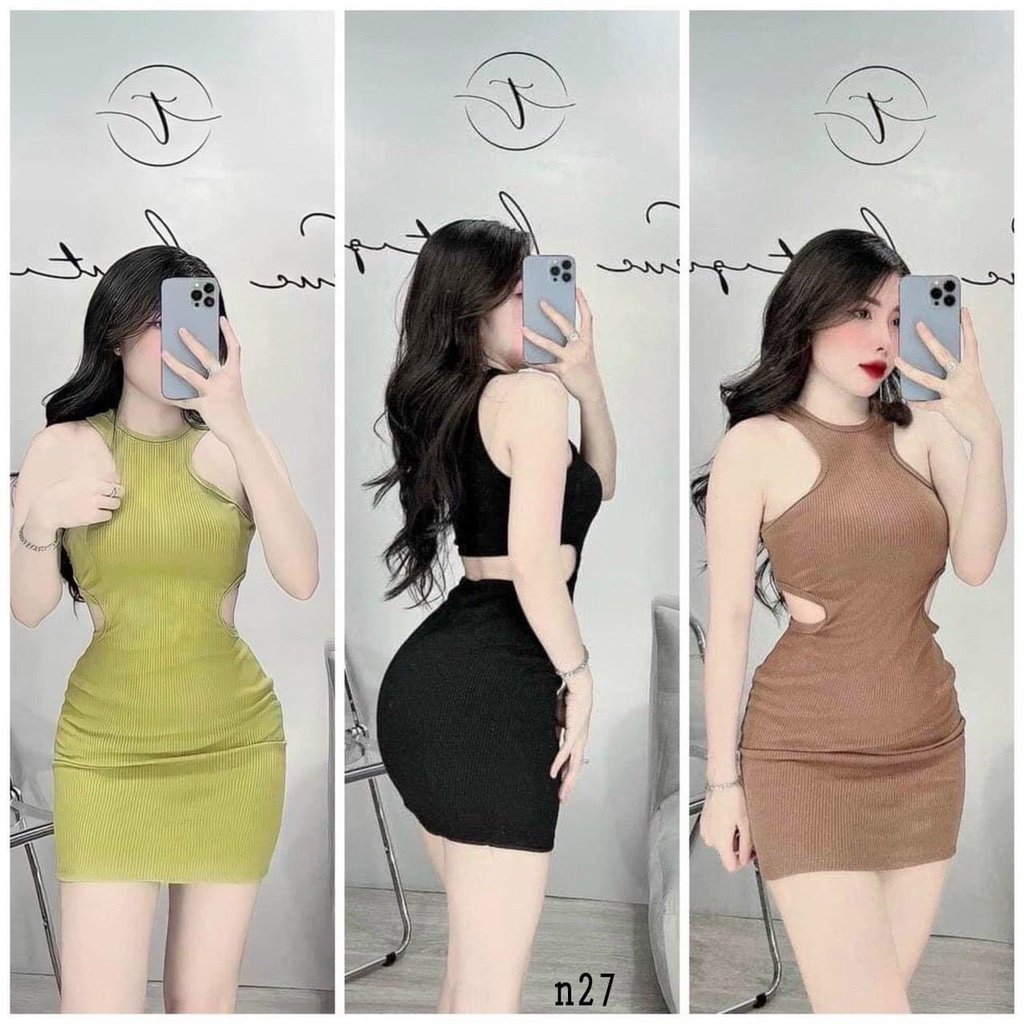 Đầm ba lỗ dáng ngắn hở lưng sexy chát thun gân tôn dáng màu hot MS40