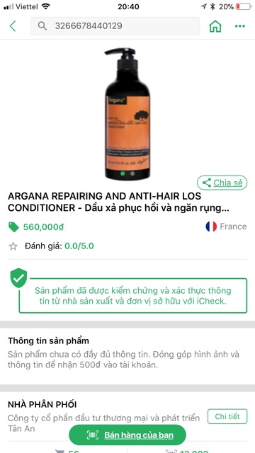 ✅[ Argana ] Dầu Gội-Dầu Xả Phục Hồi Và Ngăn Rụng Tóc Argana 750ML