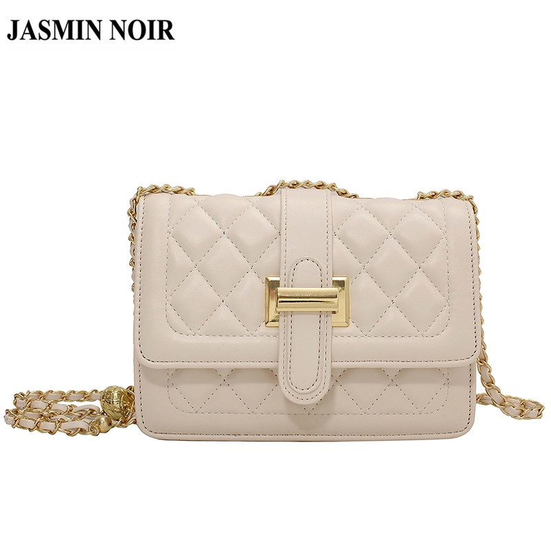 Túi xách JASMIN NOIR bằng da PU dáng vuông sọc ô nhỏ ngọt ngào nắp lật