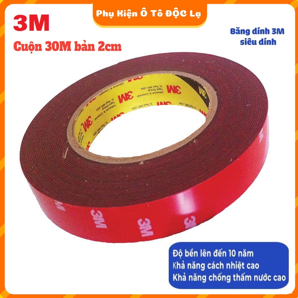 Cuộn dài 30 Mét Bản To 2Cm, Băng Keo 2 Mặt Cường Lực 3M 4229P, trong và đục siêu dính