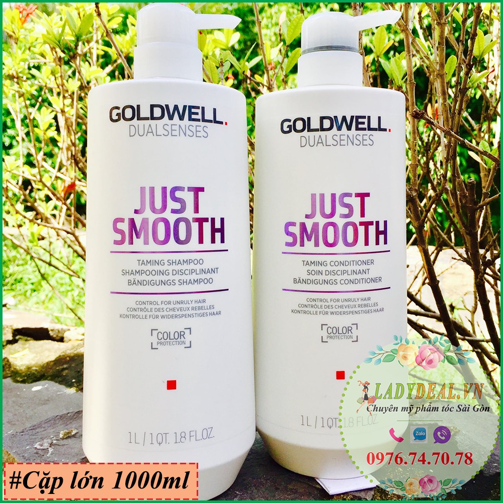 Cặp dầu gội + xả suông mượt tóc Goldwell Smooth dualsenses just smooth lớn 1000ml