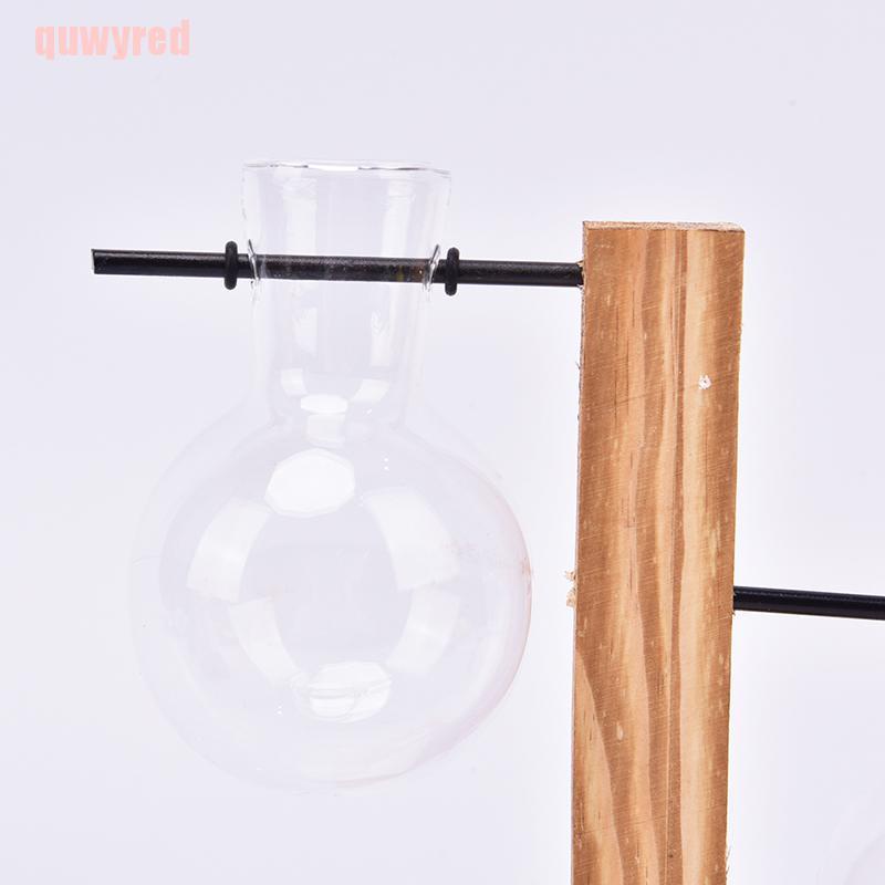 quwyred Hydroponic Plant Vases Vintage Flower Pot Wooden Frame Glass Home Decor Bonsai GWT