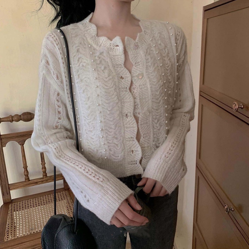 Brroa Áo Khoác Cardigan Dệt Kim Thêu Hoa Khoét Lỗ Cài Nút Xuống Cho Nữ Jack