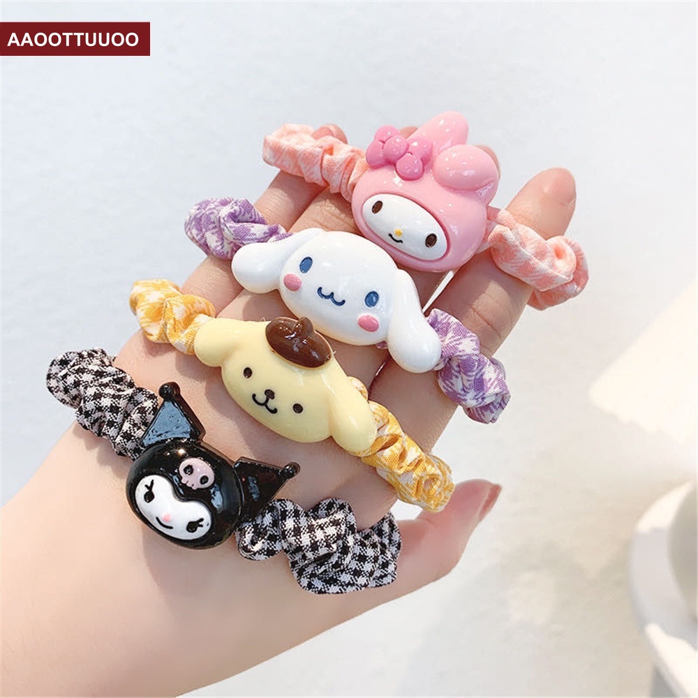 Set 4 dây cột tóc cao su hình chú chó/ mèo hello kitty dễ thương cho nữ