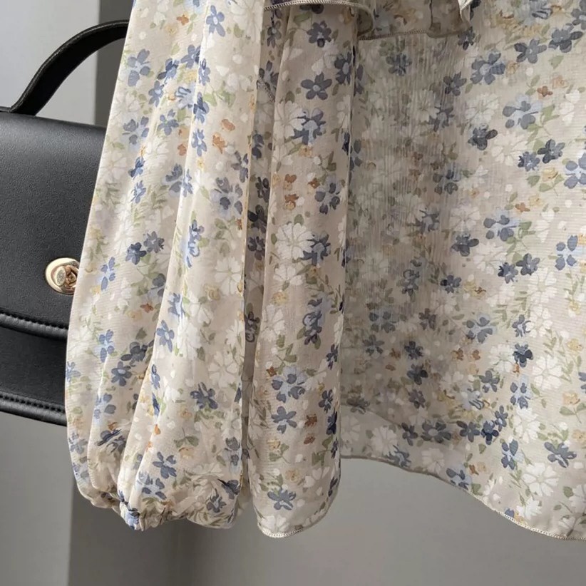 Áo voan tay dài cổ tròn LUHAZO in họa tiết phong cách Hàn Quốc cho nữ DK8T501