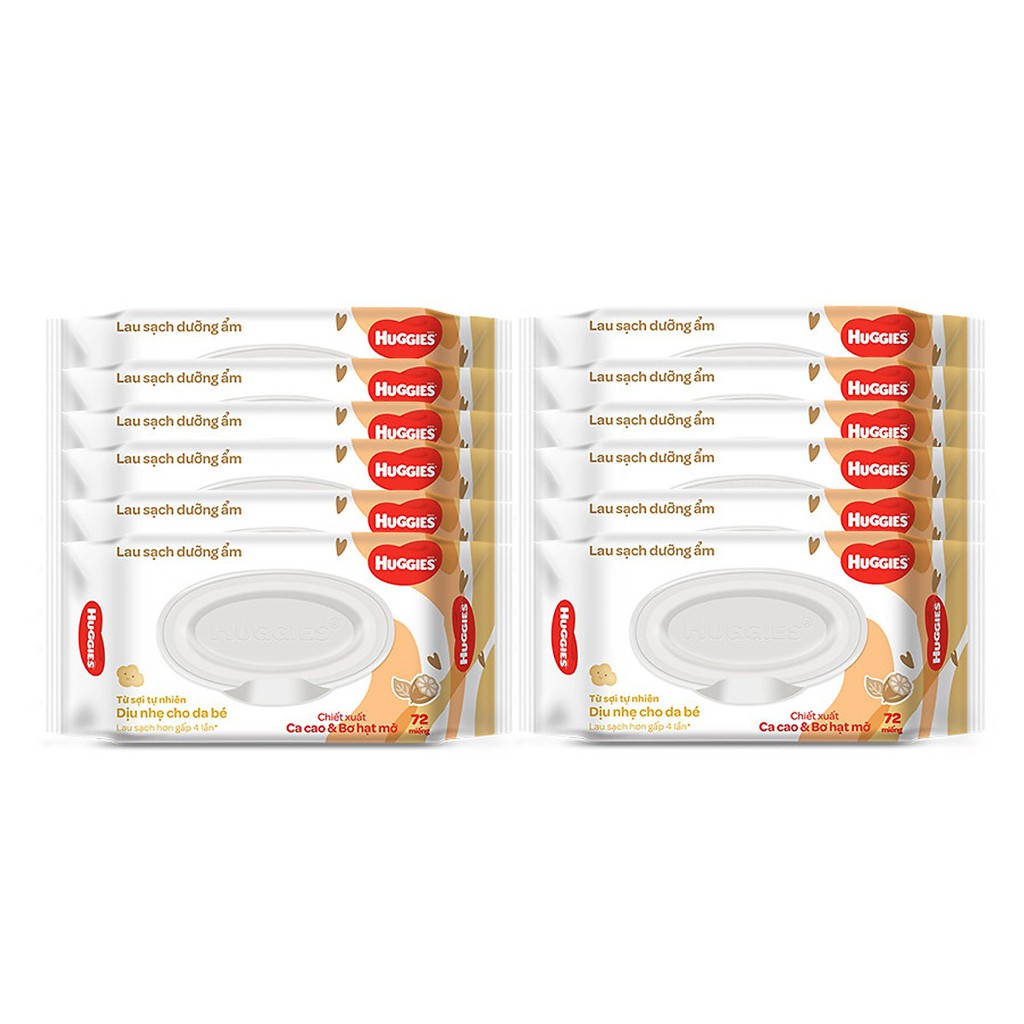 [HÀNG CÔNG TY] Thùng 12 gói khăn ướt Huggies 64 tờ loại không mùi - 72 tờ ca cao, bơ hạt mỡ