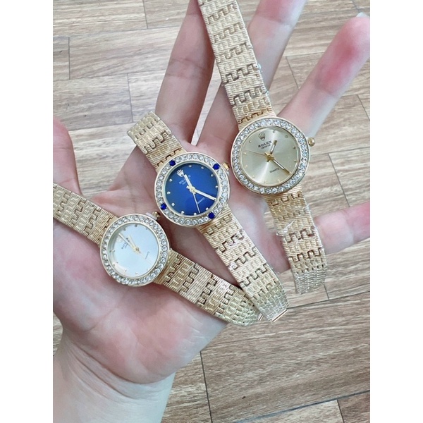 Đồng hồ nữ Rolex dây kim loại đính đá sang chảnh máy pin size 33mm