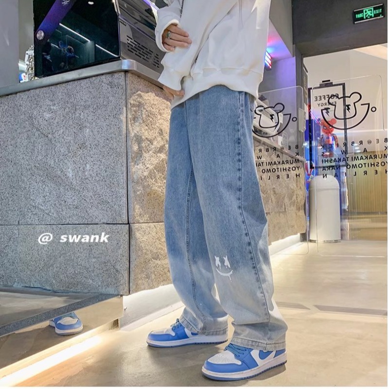 Quần jean ống rộng dáng suông màu gradient phong cách hip hop thời trang mùa thu cho nam