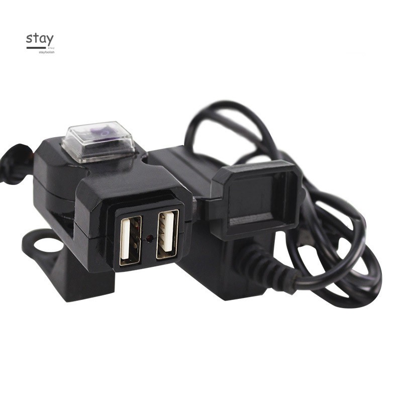 Ổ Cắm Sạc Điện Thoại Hai Cổng Usb 12-24v Chống Nước Gắn Tay Lái Xe Máy